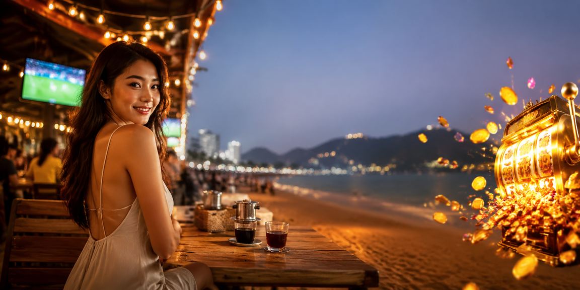 Người chơi tại Vũng Tàu thư giãn với slot game và cà phê buổi sáng